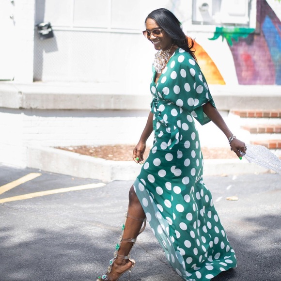 Glamorous Women's Green Polka Dot Maxi Dress Size 6 - Picture 7 of 16